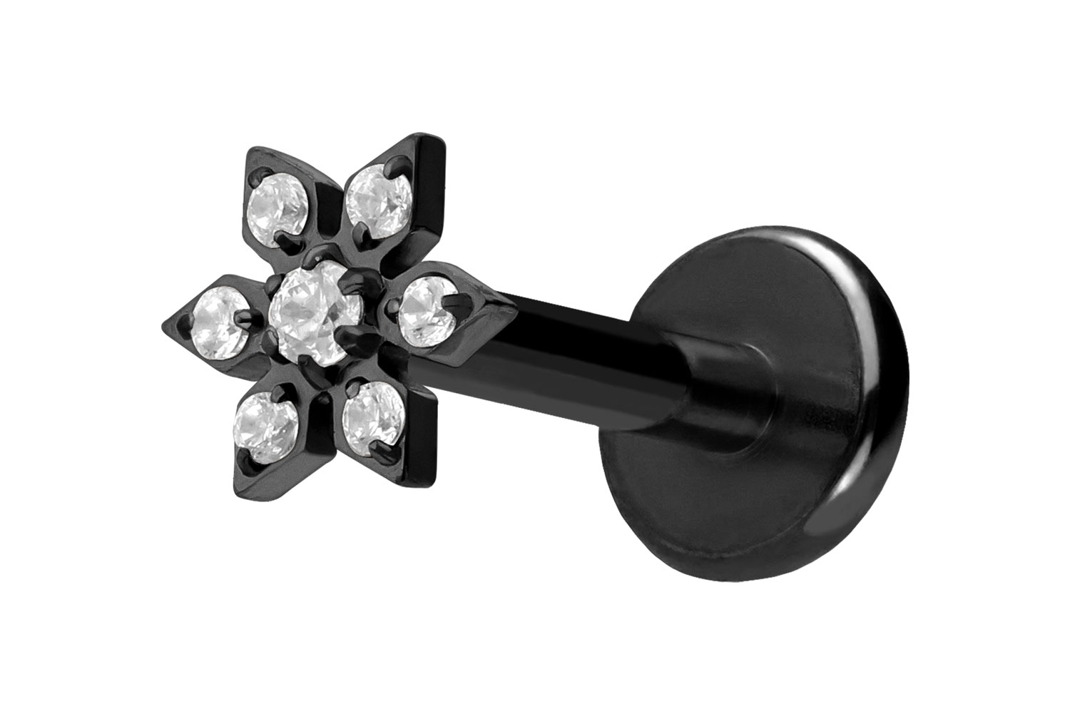 Titan Labret Piercing mit Push Fit KRISTALLBLUME